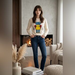 Lauren Moshi Cream Sweater with Colorful LES FASHION ROBOT